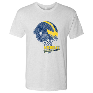 Tilted Football Helmet University of Michigan Short Sleeve Triblend T Shirt - Heather White