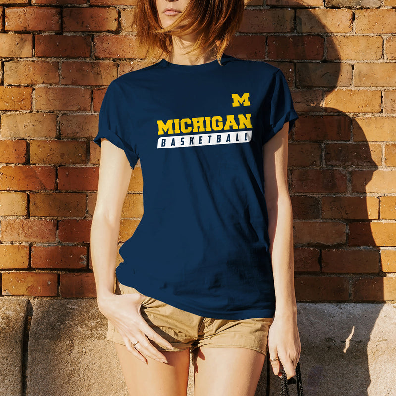 Basketball Slant University of Michigan Basic Cotton Short Sleeve T-Shirt - Navy