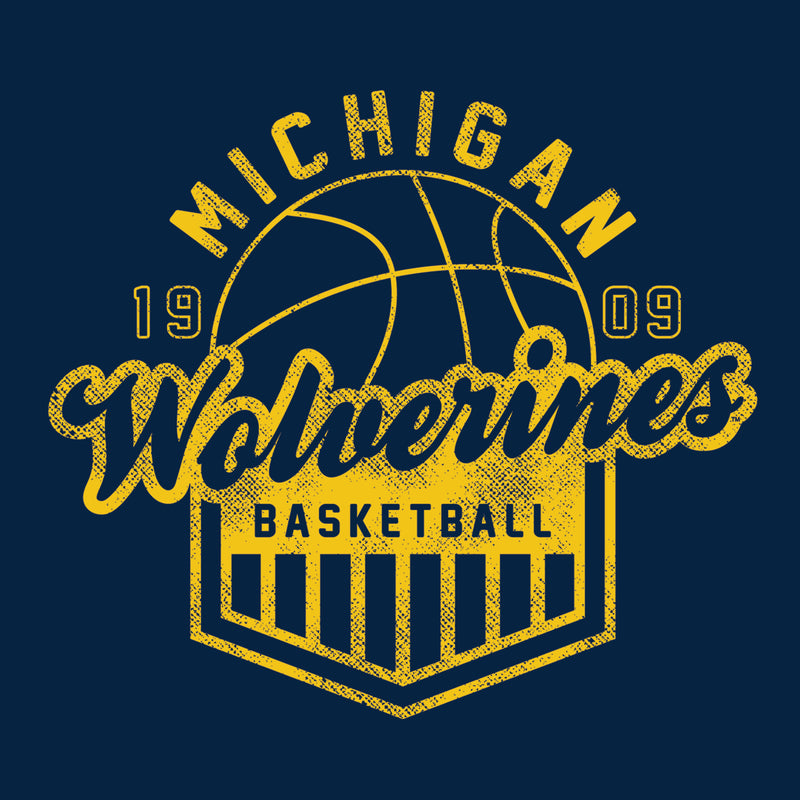 Basketball Shield University of Michigan Basic Cotton Short Sleeve T-Shirt - Navy