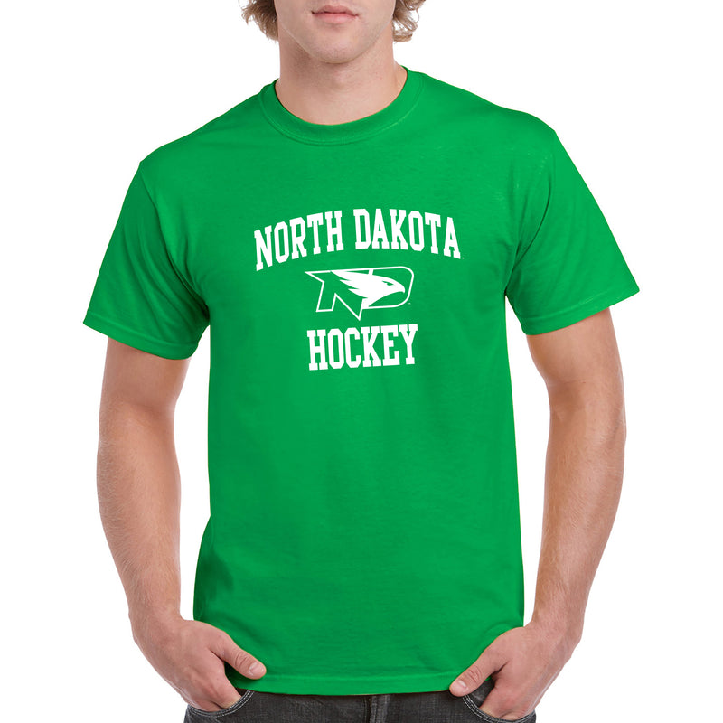 North Dakota Fighting Hawks Arch Logo Hockey Short Sleeve T Shirt - Irish Green