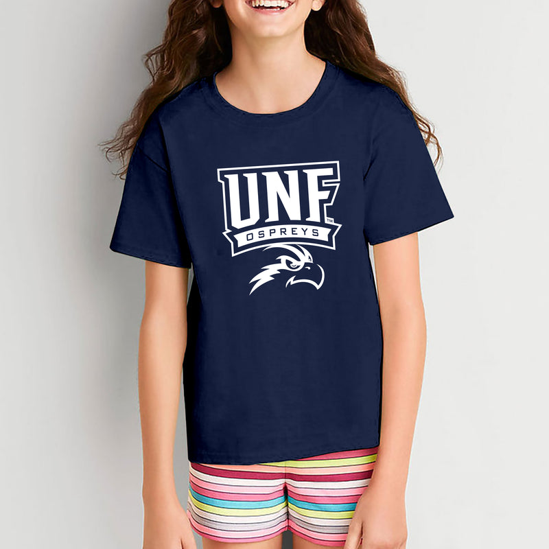 University of North Florida Ospreys Arch Logo Youth Short Sleeve T Shirt - Navy