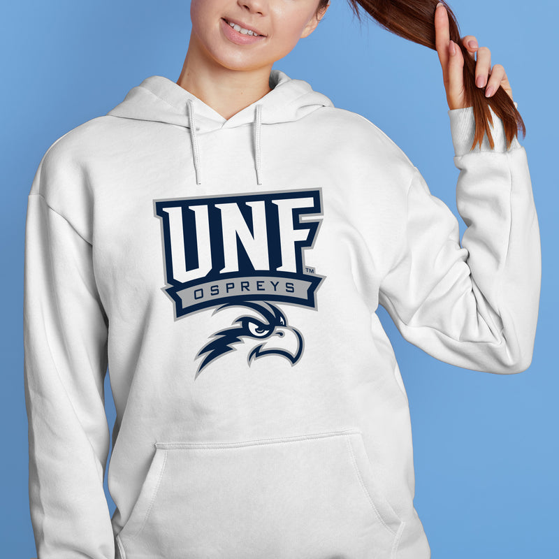 University of North Florida Ospreys Full Color Arch Logo Heavy Blend Hoodie - White
