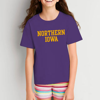 University of Northern Iowa Panthers Basic Block Youth T Shirt - Purple