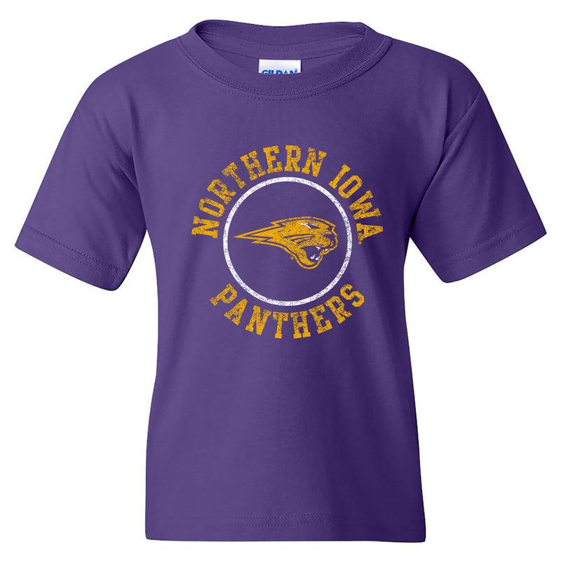University of Northern Iowa Panthers Distressed Circle Logo Youth T Shirt - Purple