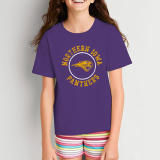 University of Northern Iowa Panthers Distressed Circle Logo Youth T Shirt - Purple