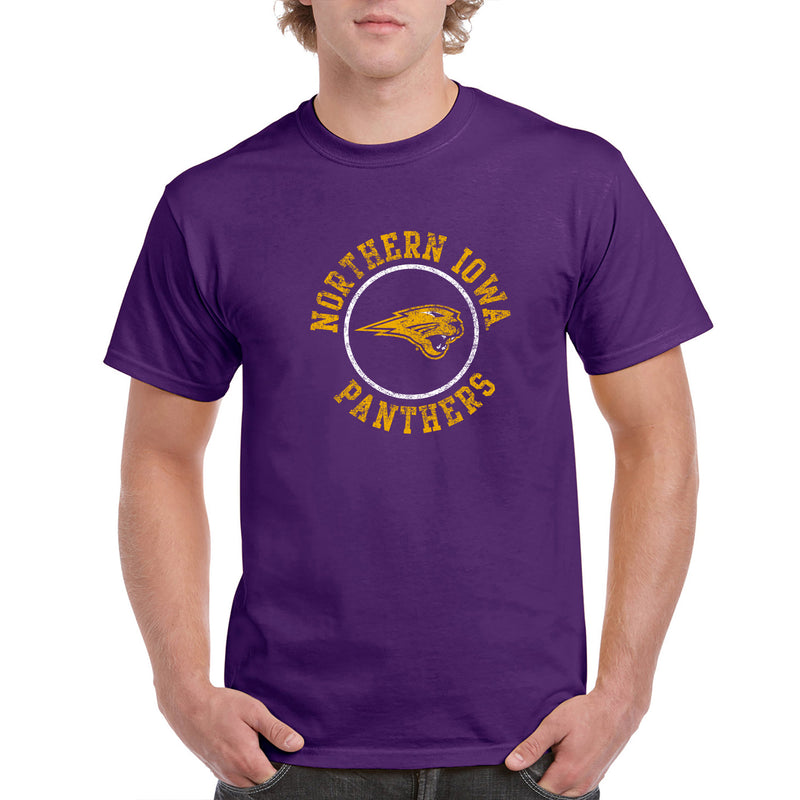 University of Northern Iowa Panthers Distressed Circle Logo Short Sleeve T Shirt - Purple
