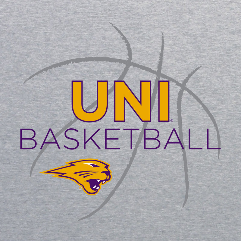 University of Northern Iowa Panthers Basketball Sketch Basic Cotton Short Sleeve T Shirt - Sport Grey
