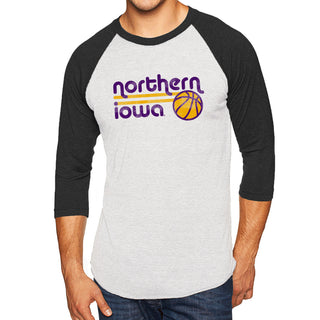 University of Northern Iowa Panthers Basketball Bubble Raglan T Shirt - Heather White/Vintage Black