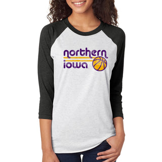 University of Northern Iowa Panthers Basketball Bubble Raglan T Shirt - Heather White/Vintage Black