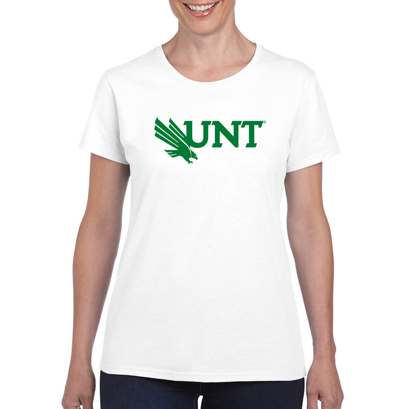 University of North Texas Mean Green Primary Logo Cotton Womens T-Shirt - White