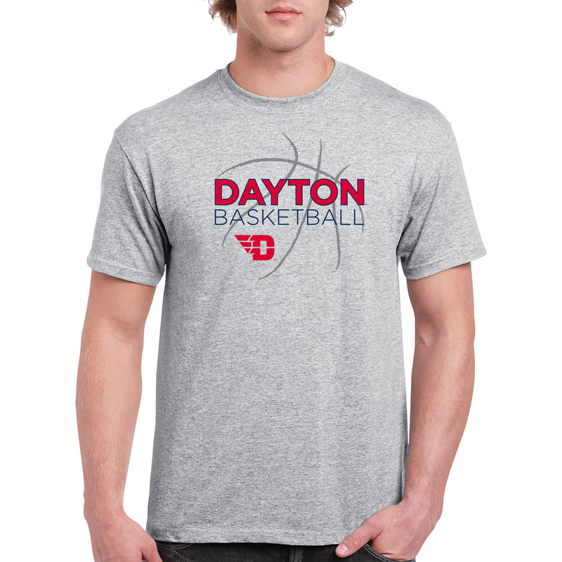 University of Dayton Flyers Basketball Sketch Cotton Short Sleeve T Shirt - Sport Grey