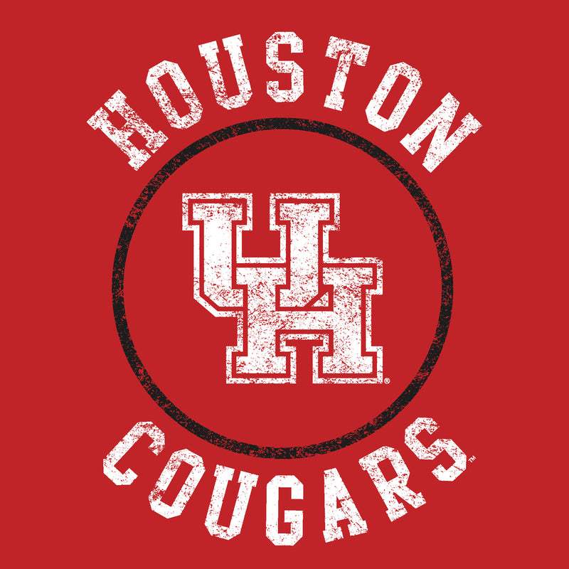 University of Houston Cougars Distressed Circle Logo Heavy Cotton Short Sleeve Youth T Shirt - Red