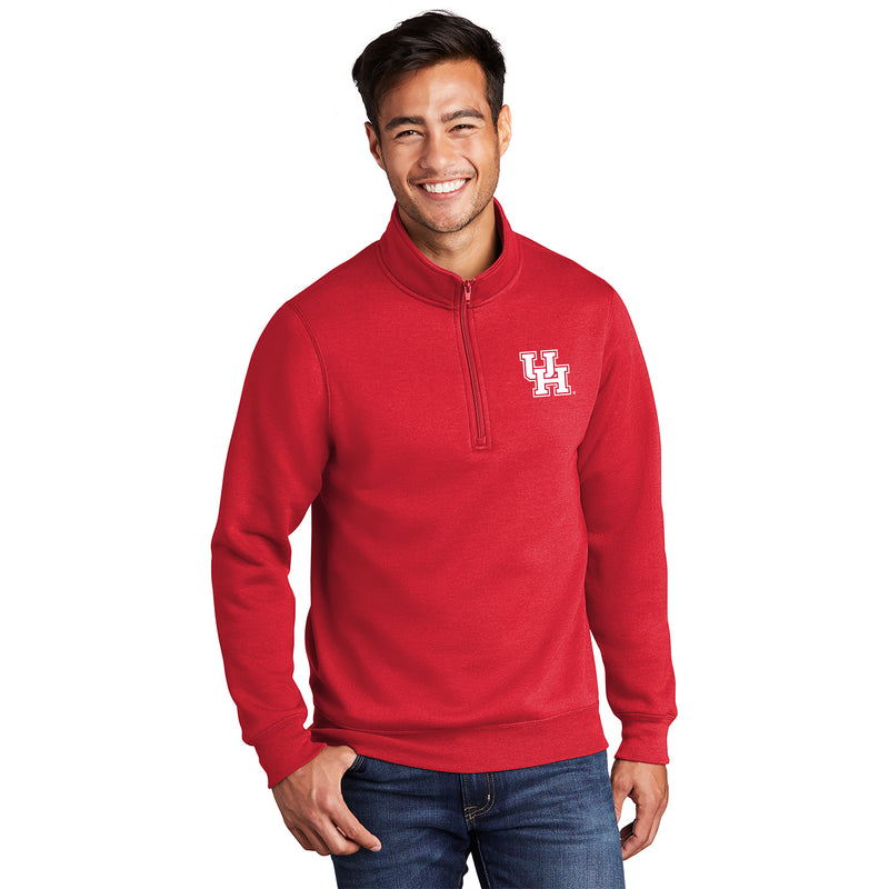 Houston Cougars Primary Logo Left Chest 1/4 Zip Sweatshirt - Red