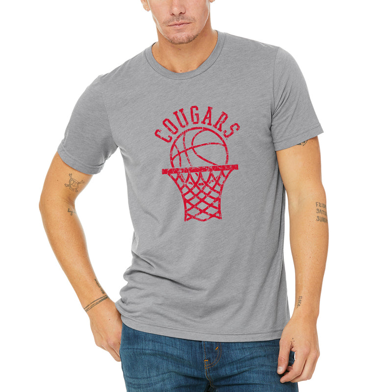 University of Houston Cougars Retro Basketball Hoop Canvas Triblend Short Sleeve T Shirt - Athletic Grey