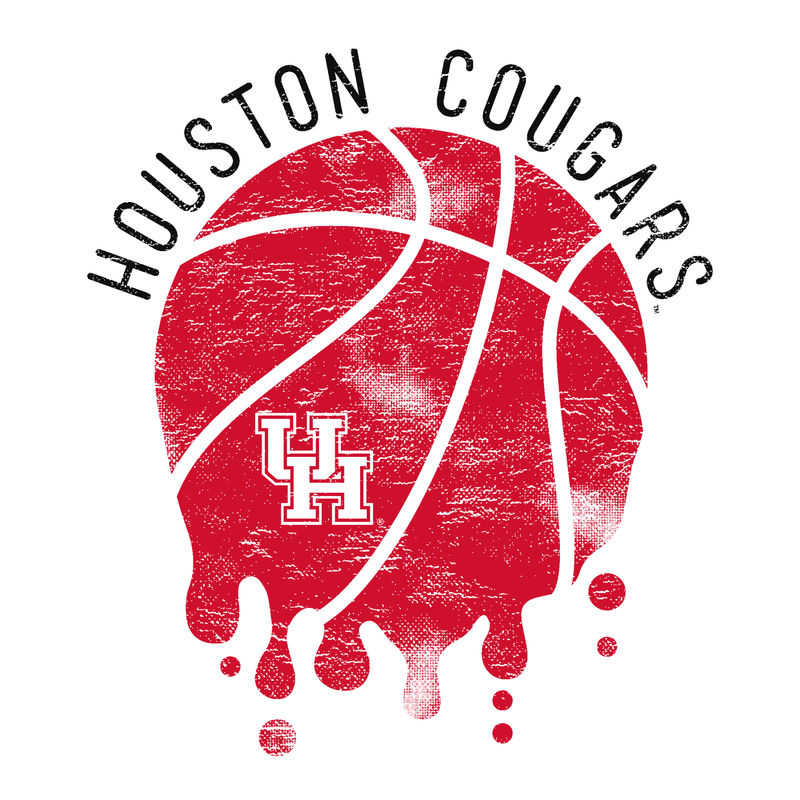 University of Houston Cougars Basketball Dribble Basic Cotton Short Sleeve T Shirt - White