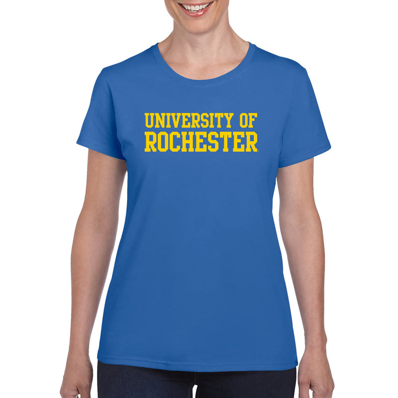University of Rochester Yellowjackets Basic Block Womens Short Sleeve T Shirt - Royal