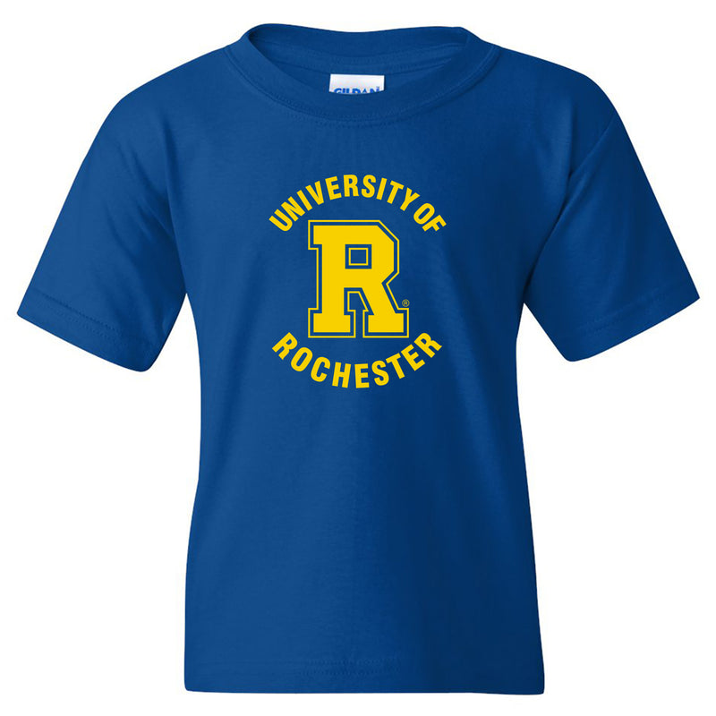 University of Rochester Yellowjackets Arch Logo Youth Short Sleeve T Shirt - Royal