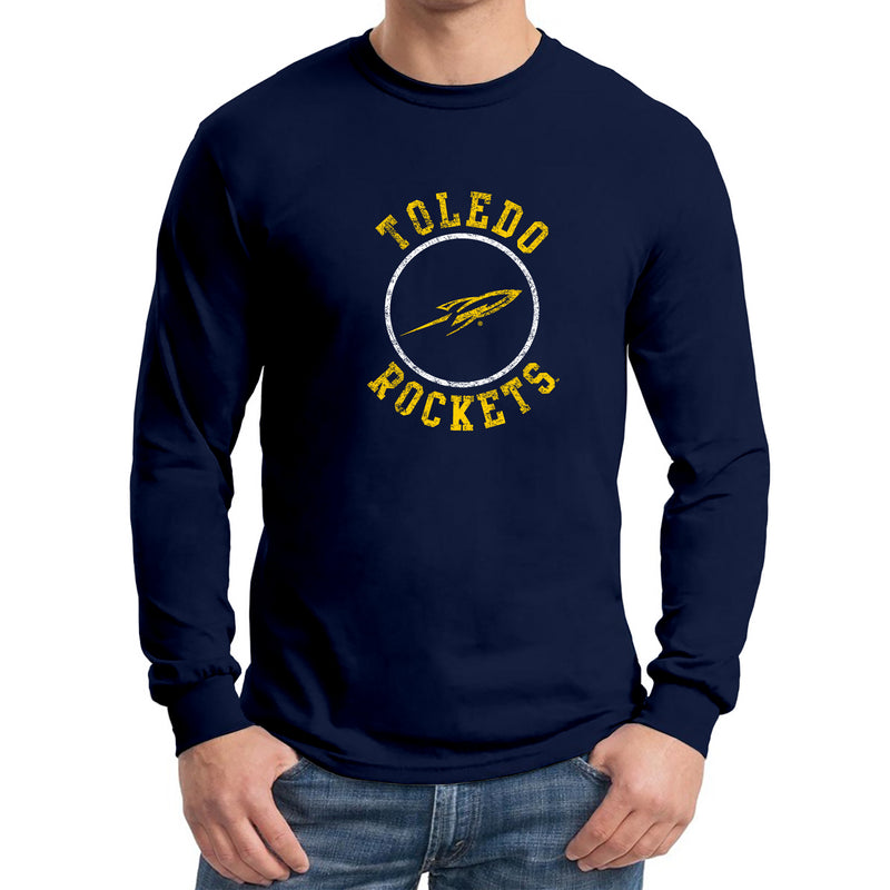 University of Toledo Rockets Distressed Circle Logo Heavy Cotton Long Sleeve T Shirt - Navy