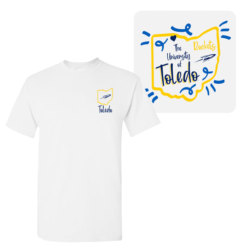 University of Toledo Rockets Playful Sketch Basic Cotton Short Sleeve T Shirt - White