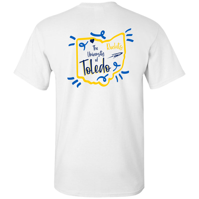 University of Toledo Rockets Playful Sketch Basic Cotton Short Sleeve T Shirt - White