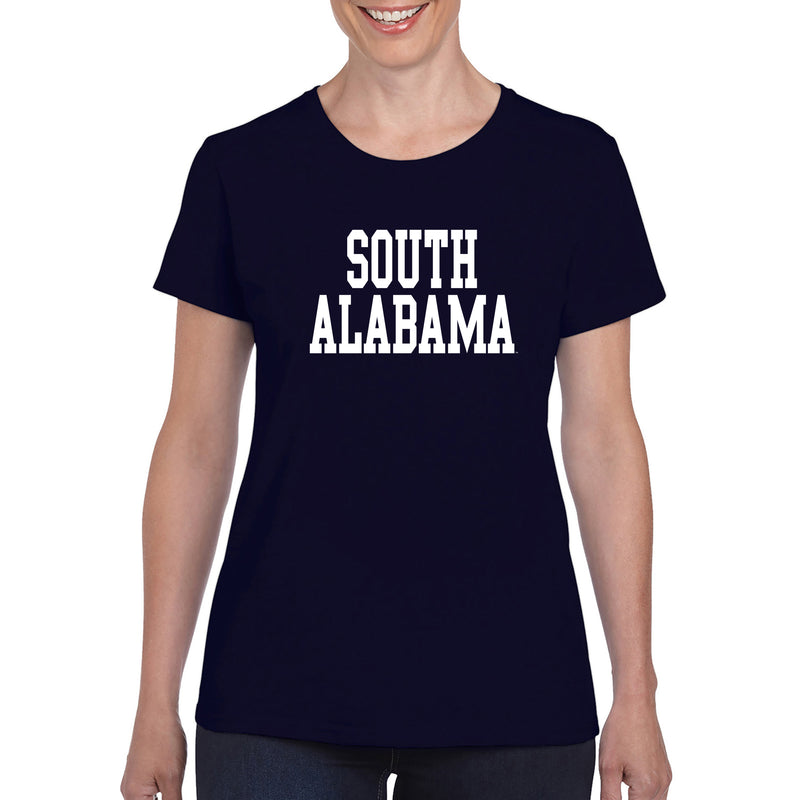 South Alabama Jaguars Basic Block Womens T Shirt - Navy