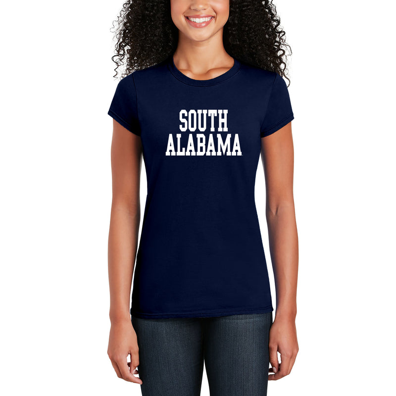 South Alabama Jaguars Basic Block Womens T Shirt - Navy