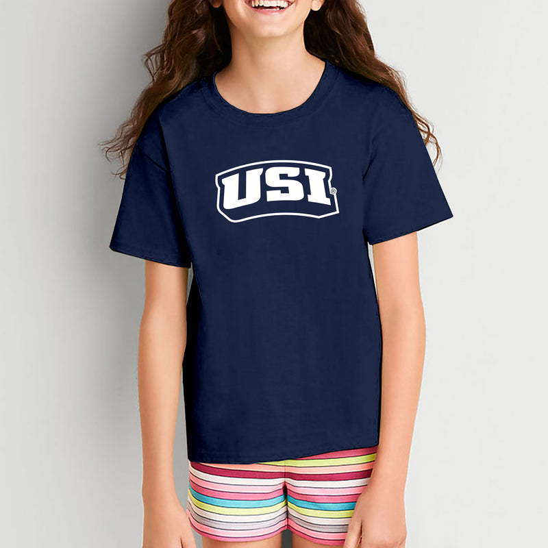 University of Southern Indiana Screaming Eagles Basic Block Cotton Short Sleeve Youth T Shirt - Navy