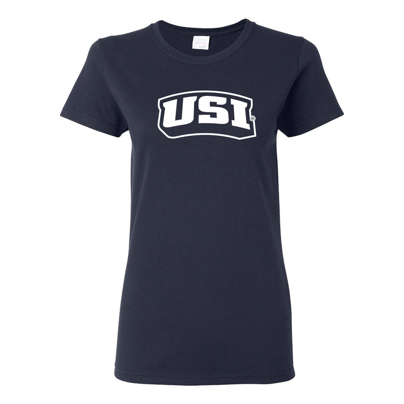 University of Southern Indiana Screaming Eagles Basic Block Cotton Short Sleeve Womens T Shirt - Navy