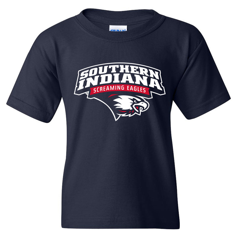University of Southern Indiana Screaming Eagles Arch Logo Basic Cotton Short Sleeve Youth T Shirt - Navy