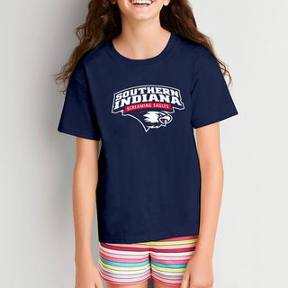 University of Southern Indiana Screaming Eagles Arch Logo Basic Cotton Short Sleeve Youth T Shirt - Navy