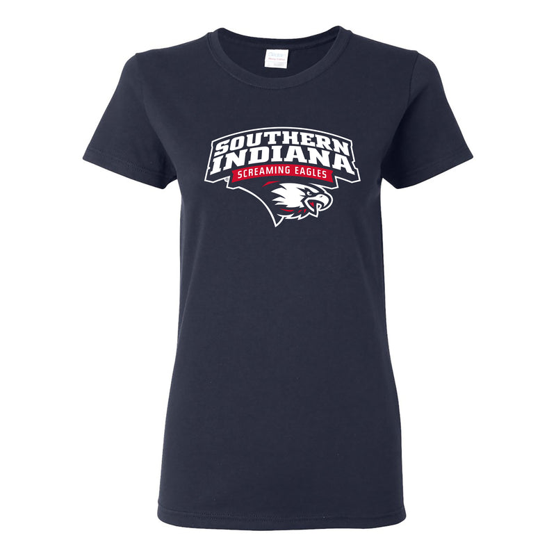 University of Southern Indiana Screaming Eagles Arch Logo Basic Cotton Short Sleeve Womens T Shirt - Navy