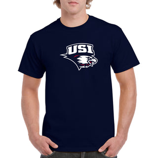 University of Southern Indiana Screaming Eagles Primary Logo Basic Cotton Short Sleeve T Shirt - Navy