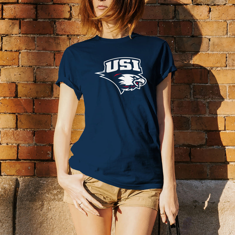 University of Southern Indiana Screaming Eagles Primary Logo Basic Cotton Short Sleeve T Shirt - Navy