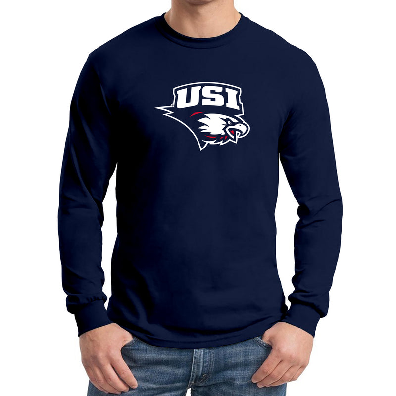 University of Southern Indiana Screaming Eagles Primary Logo Basic Cotton Long Sleeve T Shirt - Navy