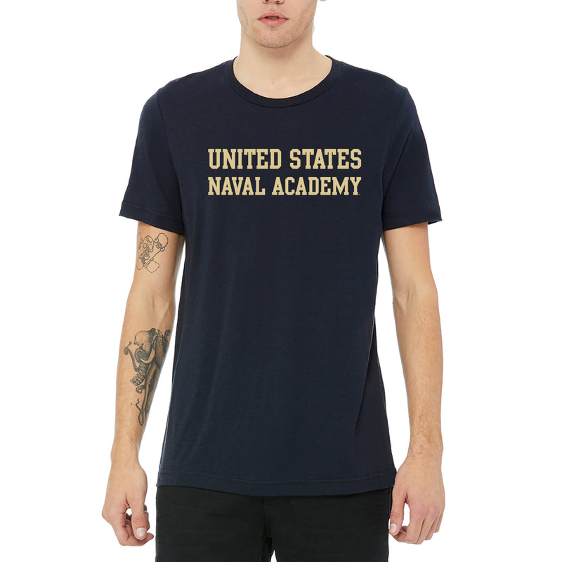United States Naval Academy Midshipmen Basic Block Canvas Triblend Short Sleeve T Shirt - Solid Navy Triblend