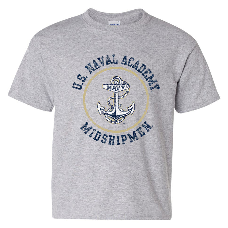 United States Naval Academy Midshipmen Circle Logo Youth Short Sleeve T Shirt - Sport Grey
