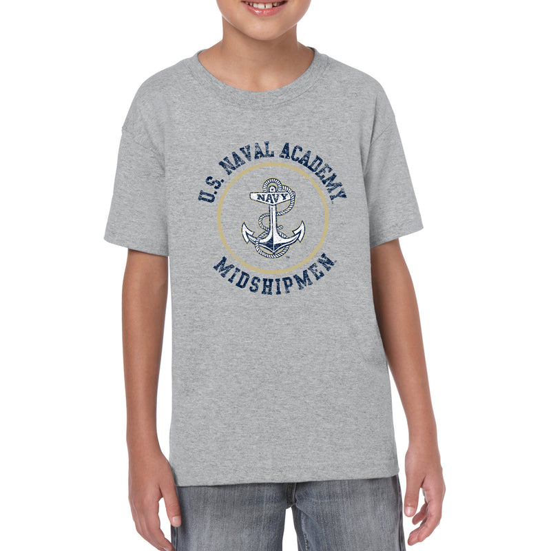 United States Naval Academy Midshipmen Circle Logo Youth Short Sleeve T Shirt - Sport Grey