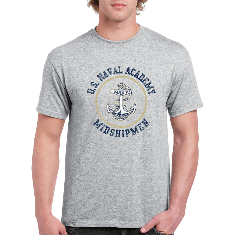 United States Naval Academy Midshipmen Circle Logo Short Sleeve T Shirt - Sport Grey