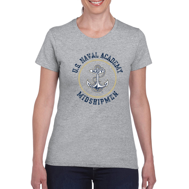 United States Naval Academy Midshipmen Circle Logo Womens Short Sleeve T Shirt - Sport Grey
