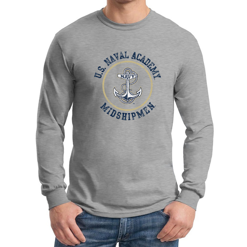 United States Naval Academy Midshipmen Circle Logo Long Sleeve T-Shirt - Sport Grey