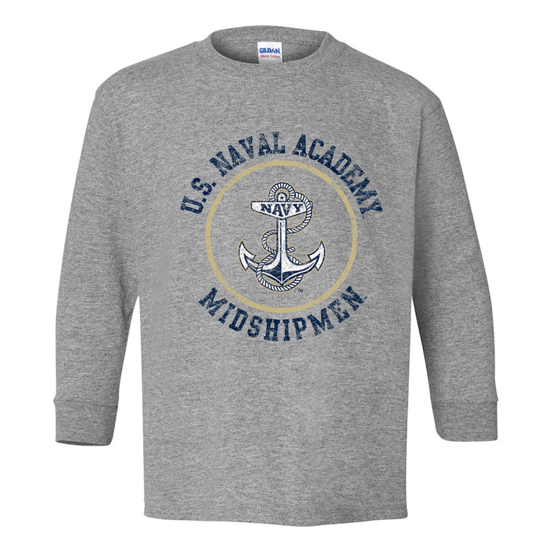 United States Naval Academy Midshipmen Circle Logo Youth Long Sleeve T Shirt - Sport Grey