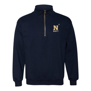 United States Naval Academy Midshipmen Primary Logo Left Chest Heavy Blend Quarter Zip Sweatshirt - Navy