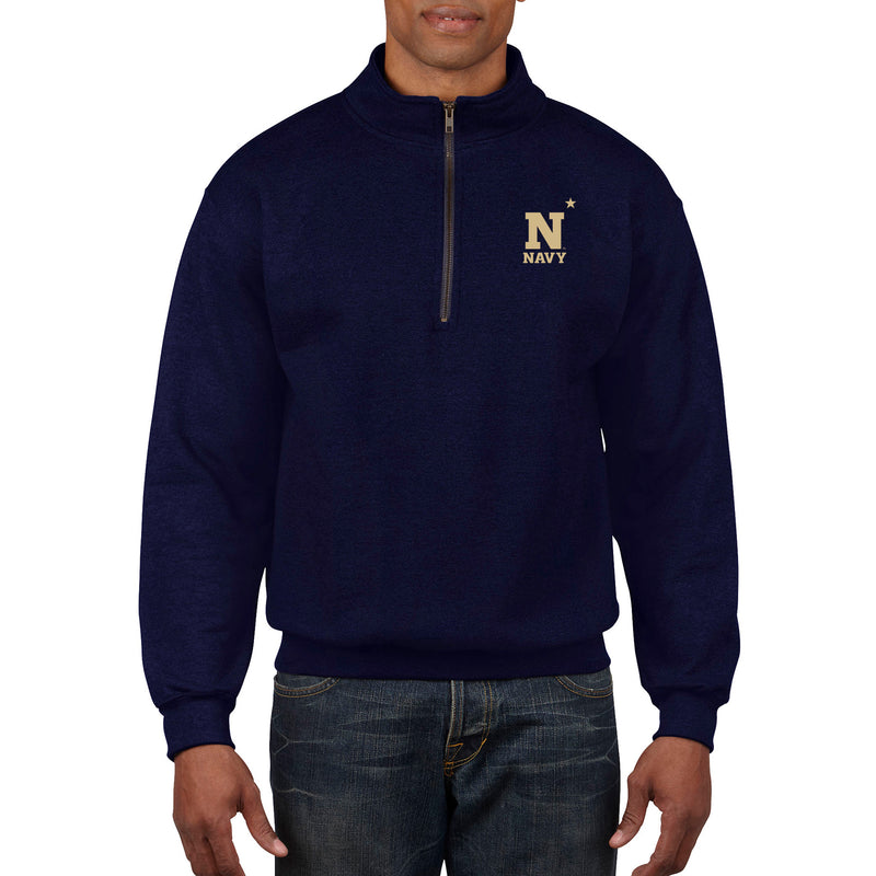 United States Naval Academy Midshipmen Primary Logo Left Chest Heavy Blend Quarter Zip Sweatshirt - Navy