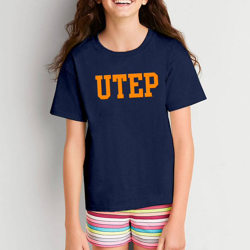 University of Texas at El Paso Miners Basic Block Short Sleeve Youth T Shirt - Navy