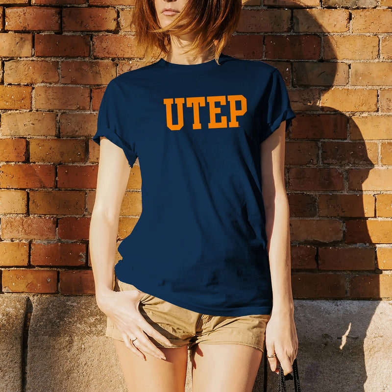 University of Texas at El Paso Miners Basic Block Short Sleeve T Shirt - Navy