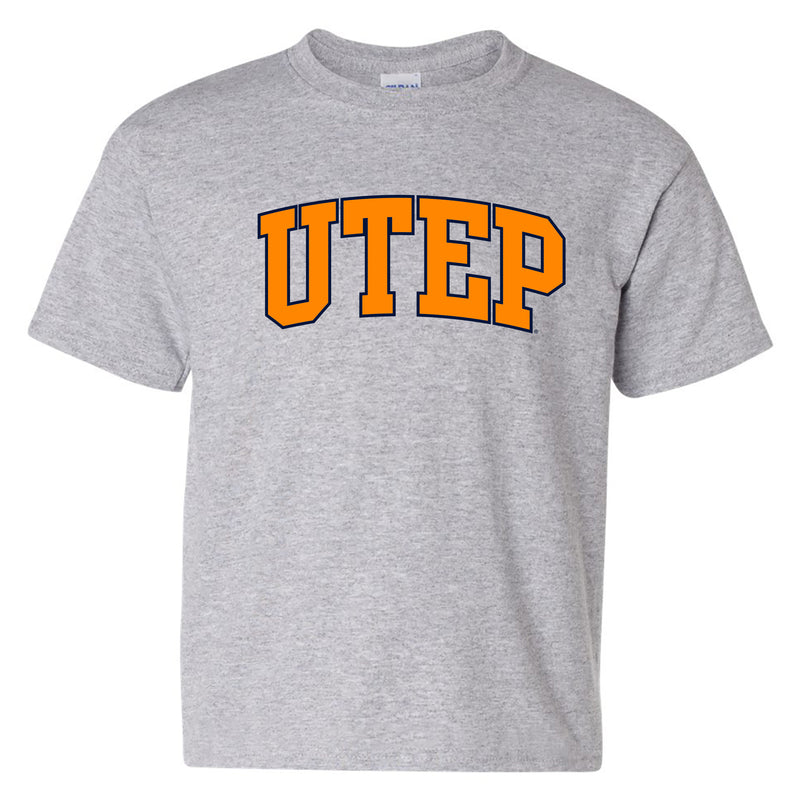 University of Texas at El Paso Miners Arch Logo Short Sleeve Youth T Shirt - Sport Grey