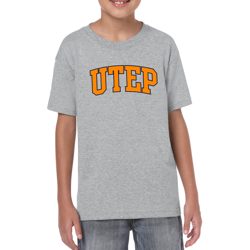University of Texas at El Paso Miners Arch Logo Short Sleeve Youth T Shirt - Sport Grey