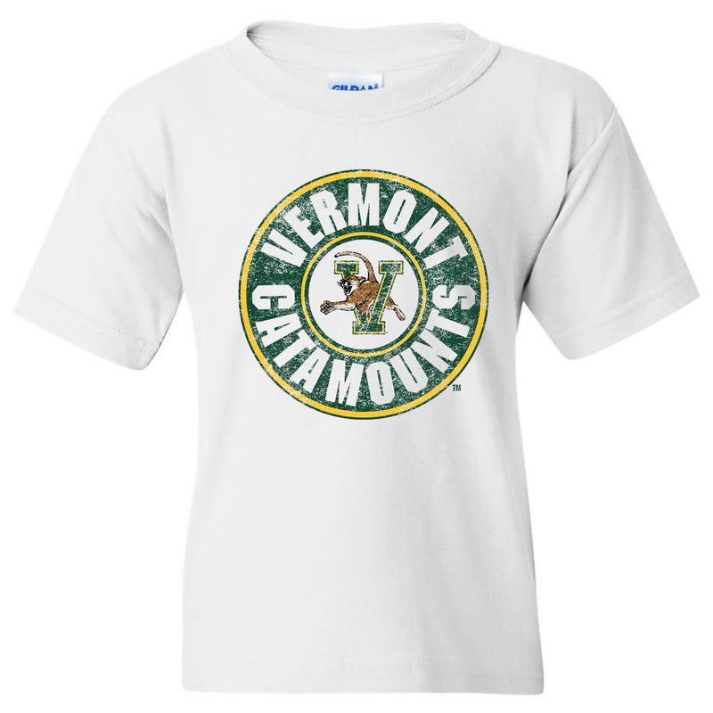 Vermont Distressed Circle Logo Youth T-Shirt - White