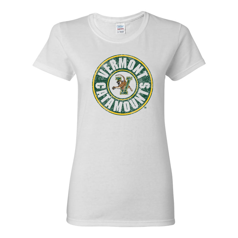 Vermont Distressed Circle Logo Womens T-Shirt - White
