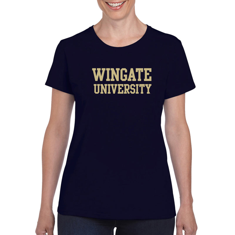 Wingate University Bulldogs Basic Block Cotton Womens Short Sleeve T Shirt - Navy